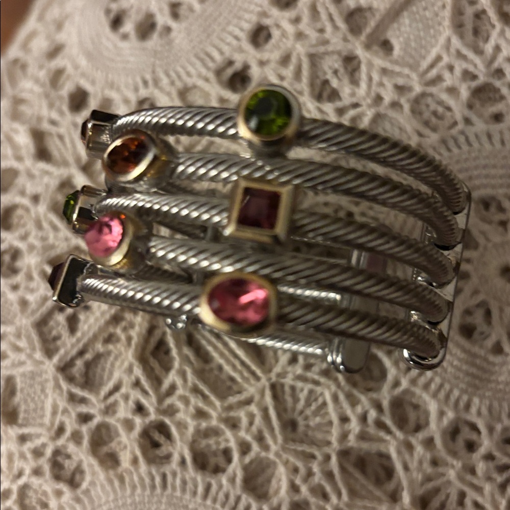 Gorgeous silver plate cable cuff bracelet with multi colored stones. - Picture 10 of 11